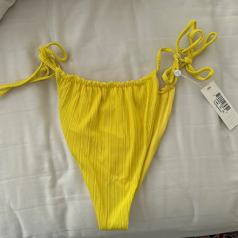 frankie’s bikinis pina colada color yellow tia bottom in plodded fabric XXL